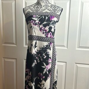 White House Black Market Strapless Dress - Black and Purple Floral - m